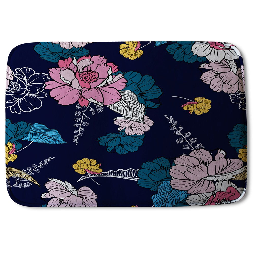 New Product Pink Flowers on Navy (Bath Mat)  - Andrew Lee Home and Living