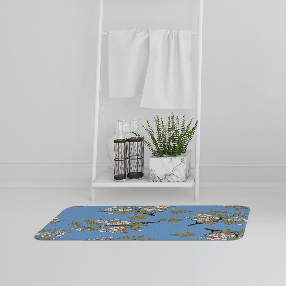 New Product Orchid Branches on Blue (Bath Mat)  - Andrew Lee Home and Living