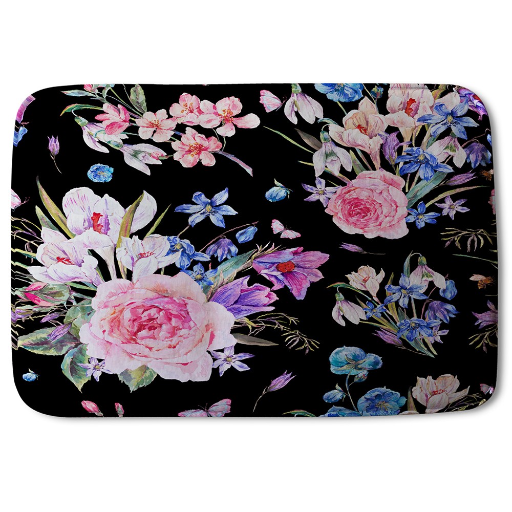 New Product Bright Pink Flowers on Black (Bath Mat)  - Andrew Lee Home and Living