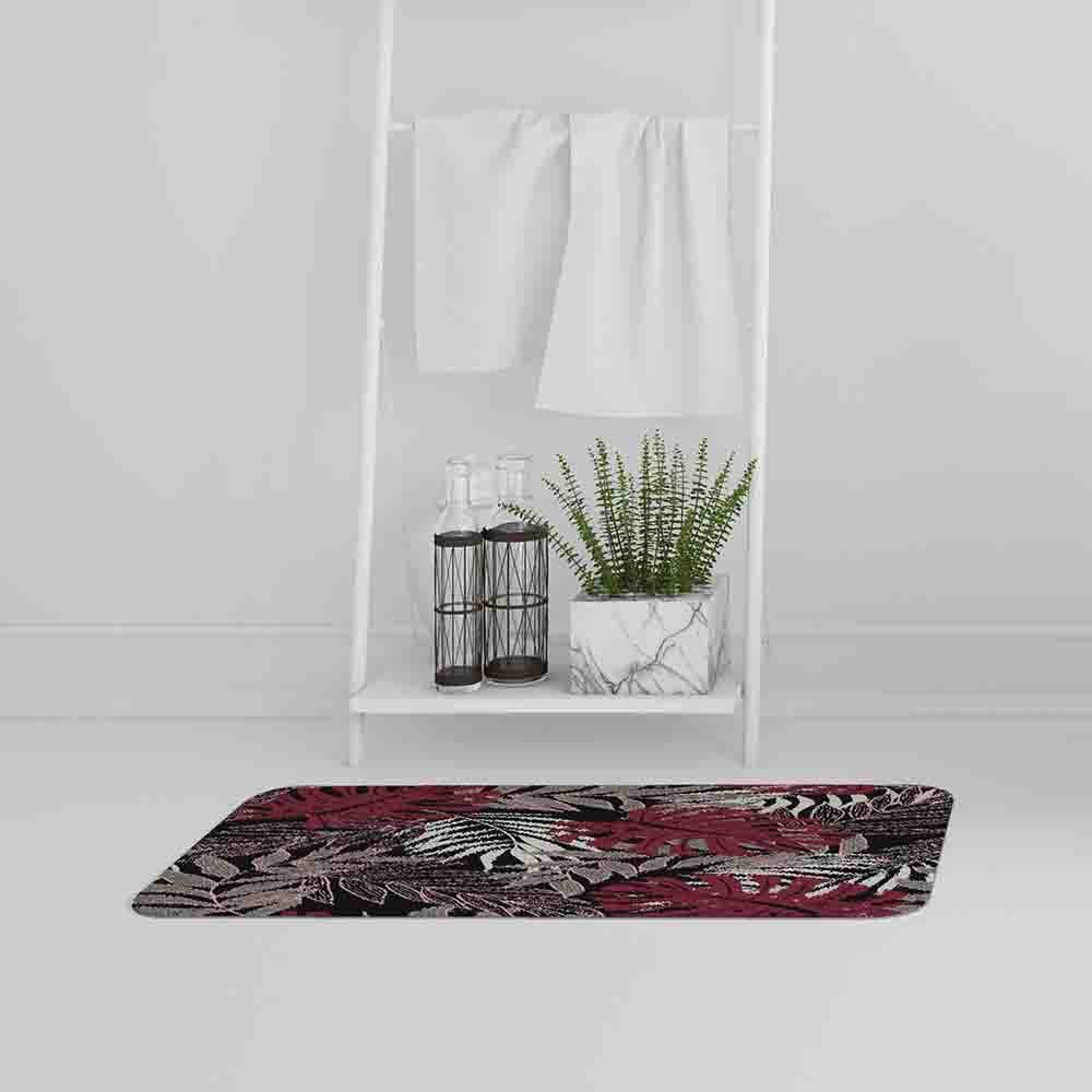 New Product Tropical Leaves in Red, White & Grey (Bath Mat)  - Andrew Lee Home and Living