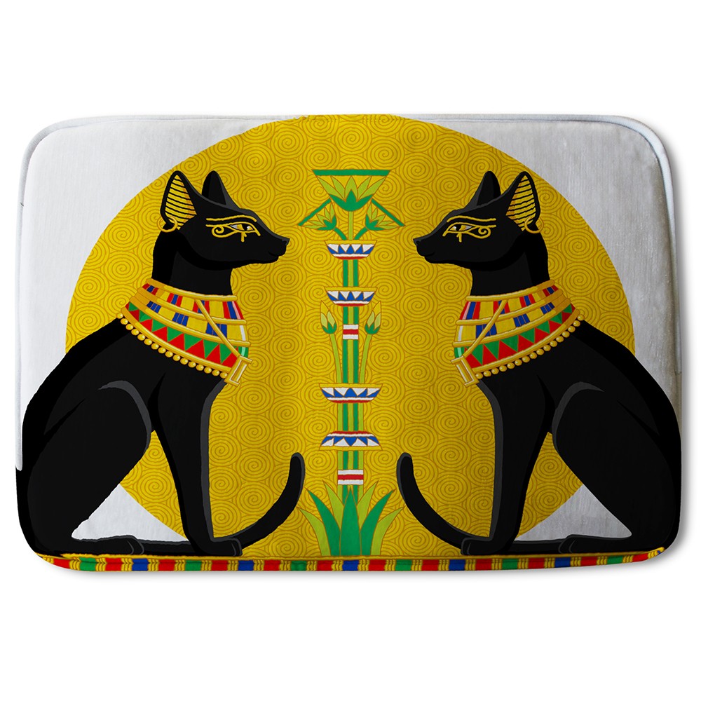 New Product Illustration of Black Egyptian Cats with Papyrus (Bath Mat)  - Andrew Lee Home and Living