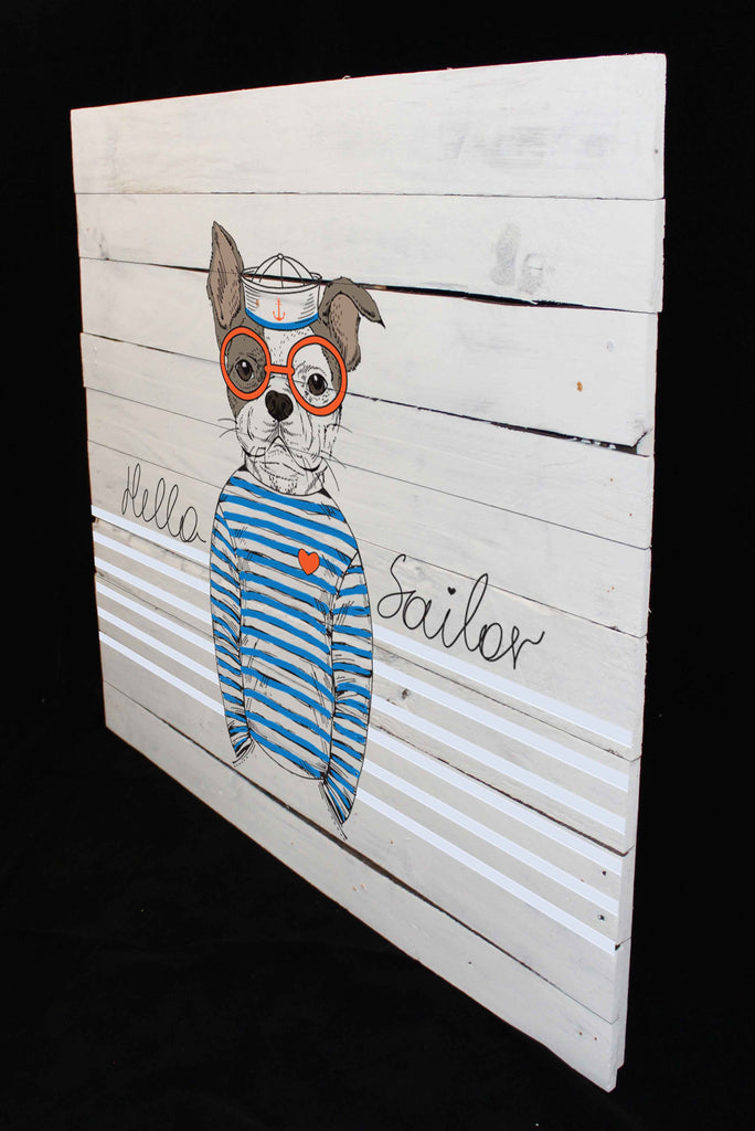 Reclaimed Wood Print - New Product Cool Sailor Dog (Reclaimed white wood)  - Andrew Lee Home and Living Homeware