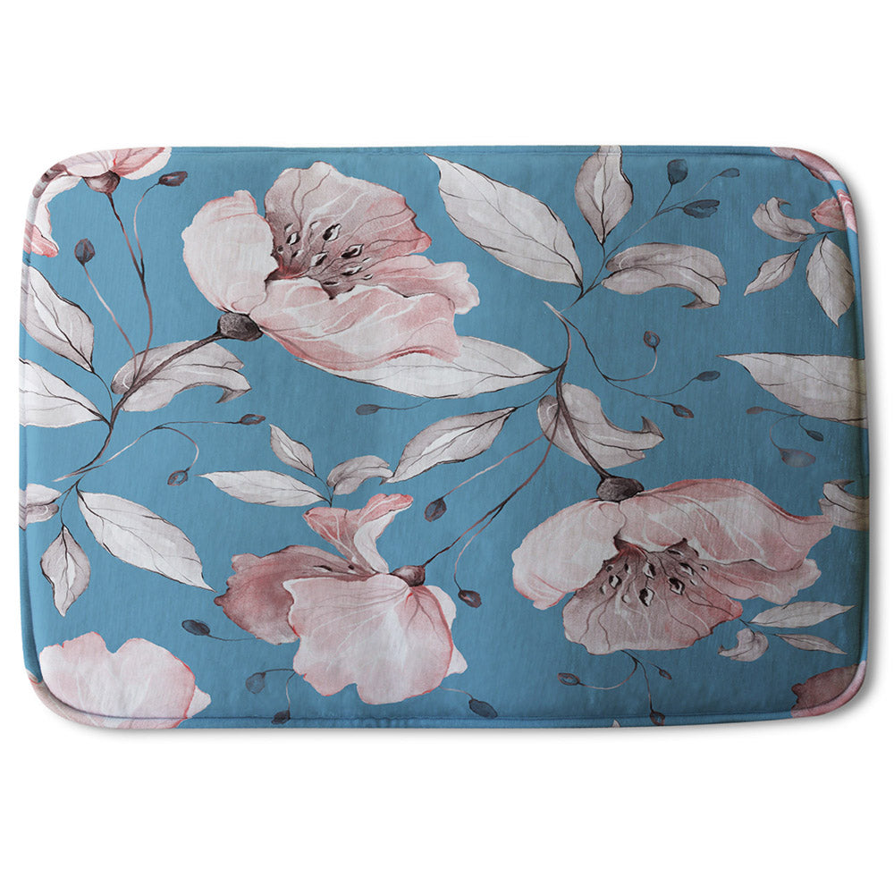 Bathmat - New Product Pink Flowers on Blue (Bath mats)  - Andrew Lee Home and Living