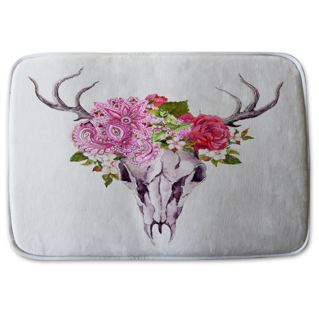 New Product Deer animal skull with flowers and feathers (Bathmat)  - Andrew Lee Home and Living