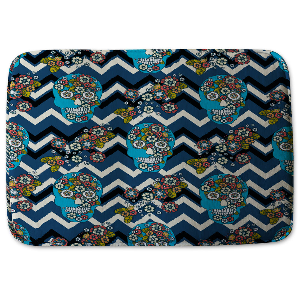 Bathmat - New Product Embroidery colorful simplified ethnic skull Blue pattern (Bath mats)  - Andrew Lee Home and Living