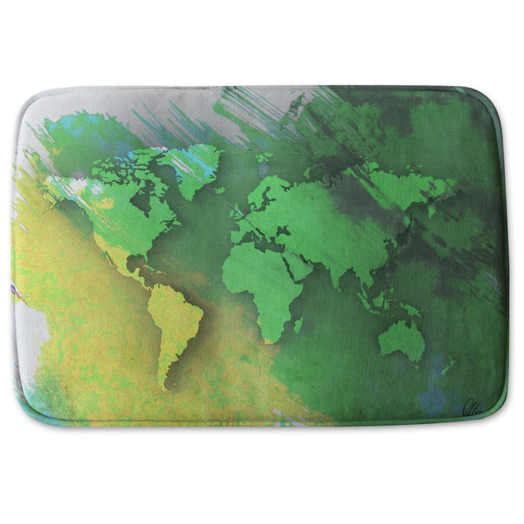 New Product World map yellow and green (Bathmat)  - Andrew Lee Home and Living