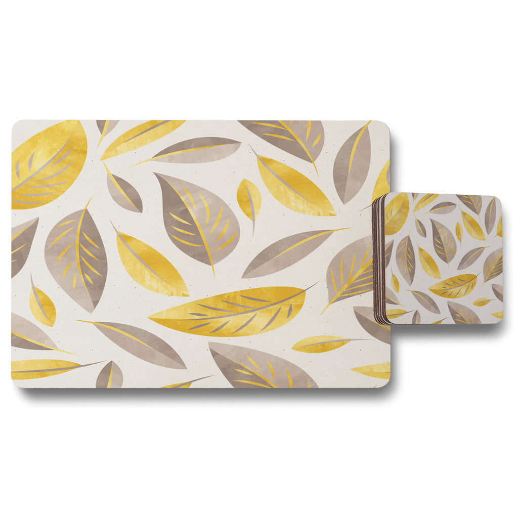 New Product Botanical gold and purple leaf (Placemat & Coaster Set)  - Andrew Lee Home and Living