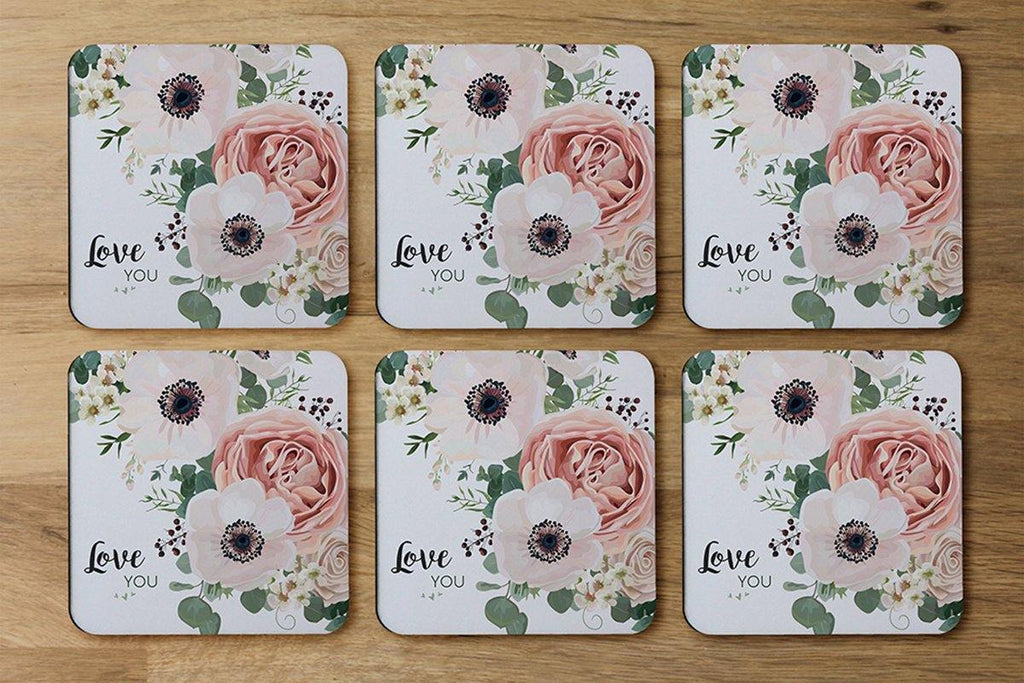 Garden Flower, Pink Peach Rose, White Anemone (Coaster) - Andrew Lee Home and Living