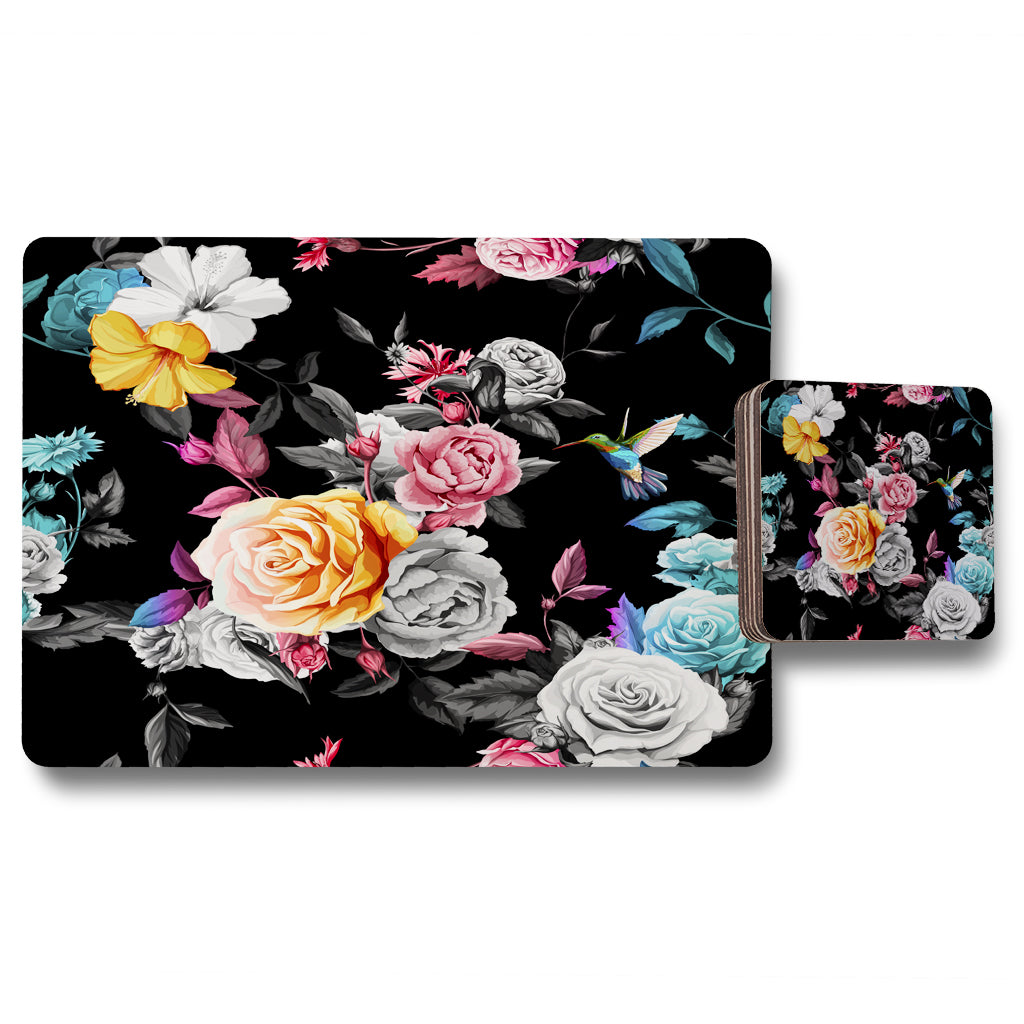 New Product Humming bird, roses, peony with leaves (Placemat & Coaster Set)  - Andrew Lee Home and Living