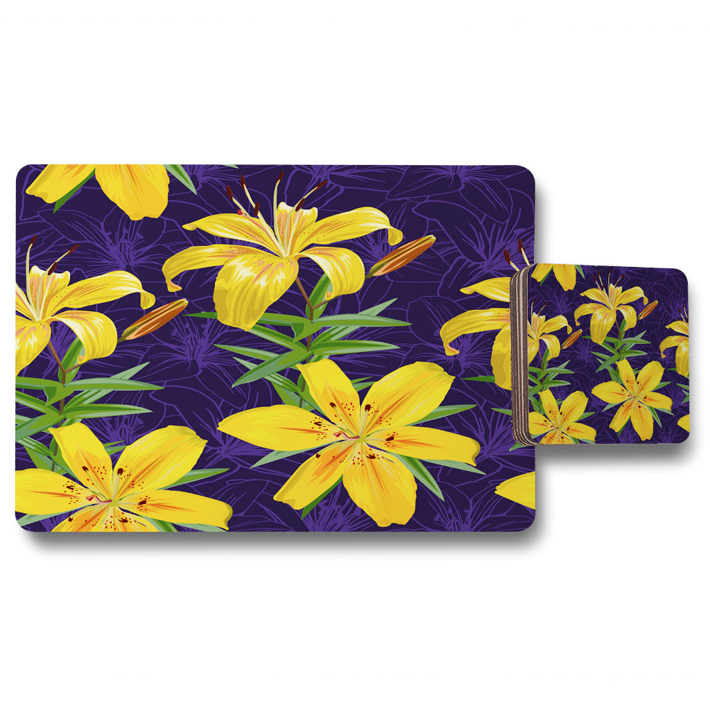 New Product Yellow lily flowers (Placemat & Coaster Set)  - Andrew Lee Home and Living
