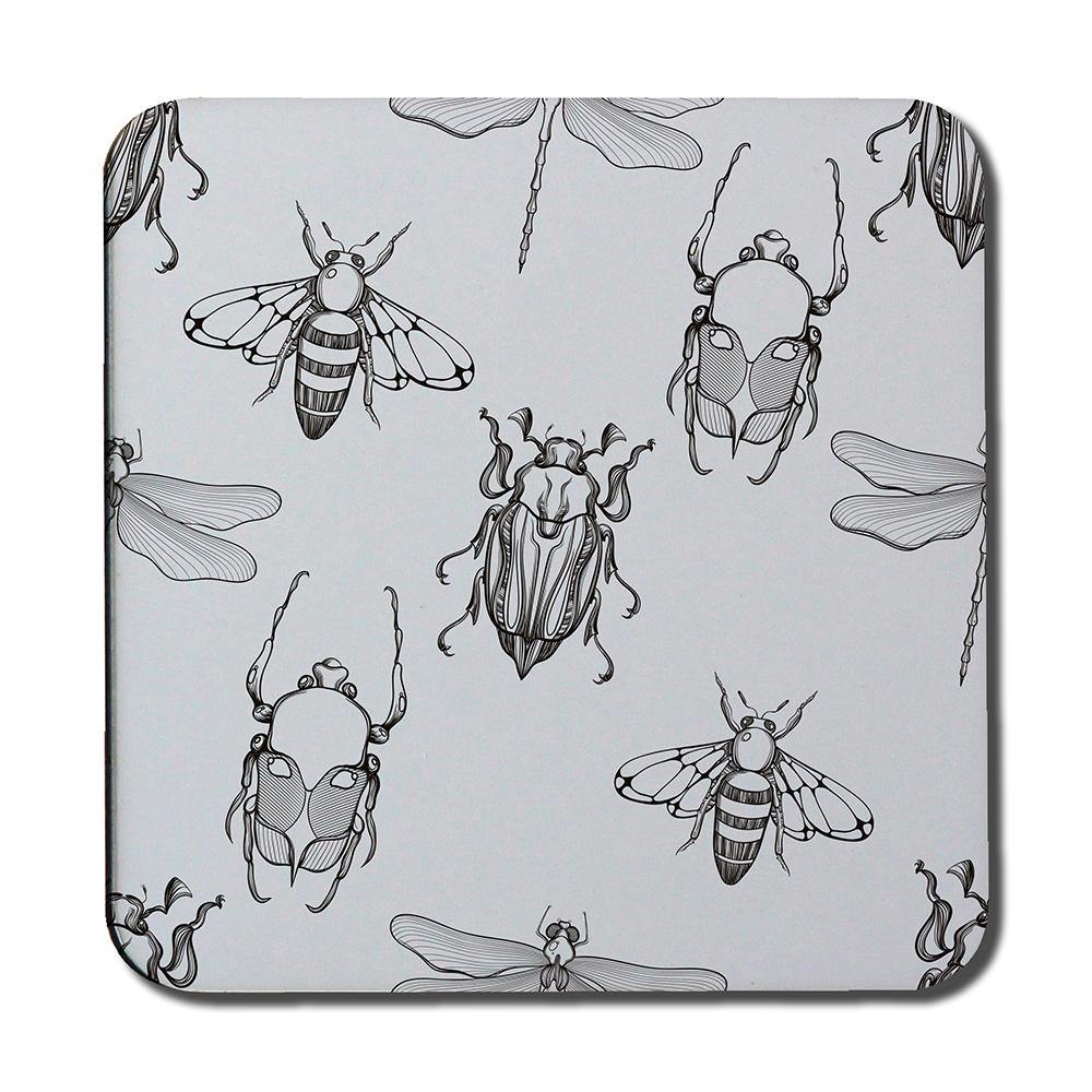 Sketch of Scarab Beetle, May bug, Bee and Dragonfly (Coaster) - Andrew Lee Home and Living