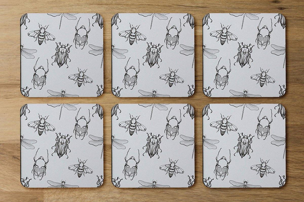 Sketch of Scarab Beetle, May bug, Bee and Dragonfly (Coaster) - Andrew Lee Home and Living