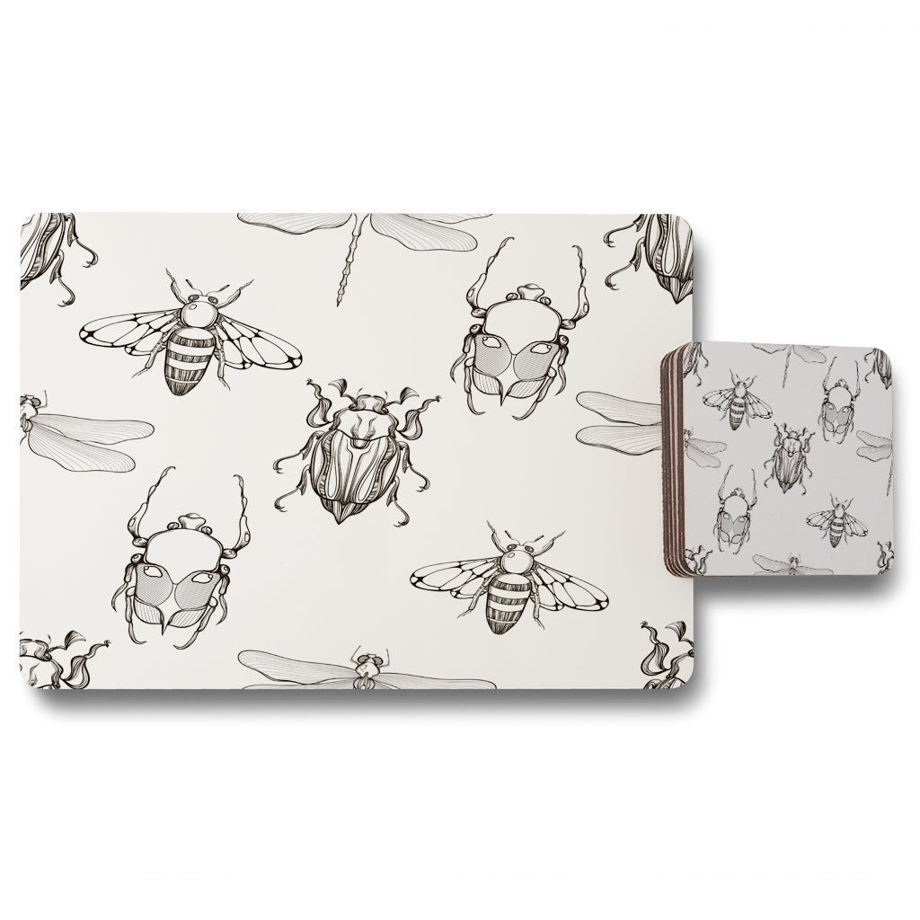 New Product Sketch of Scarab Beetle, May bug, Bee and Dragonfly (Placemat & Coaster Set)  - Andrew Lee Home and Living