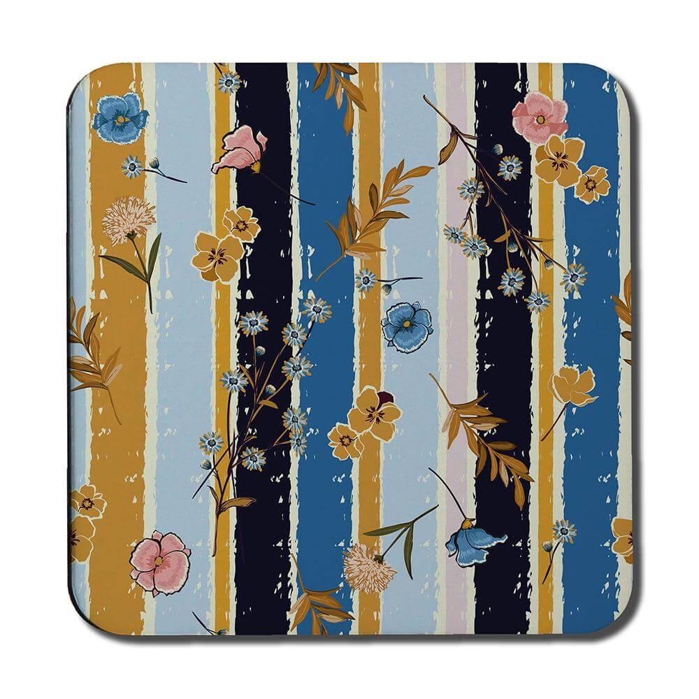 Beautiful meadow flowers on candy colorful brush stripe (Coaster) - Andrew Lee Home and Living