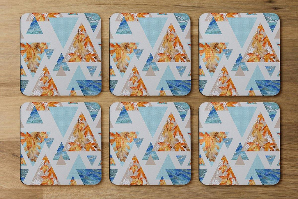 Triangles with maple, oak leaves, marble (Coaster) - Andrew Lee Home and Living