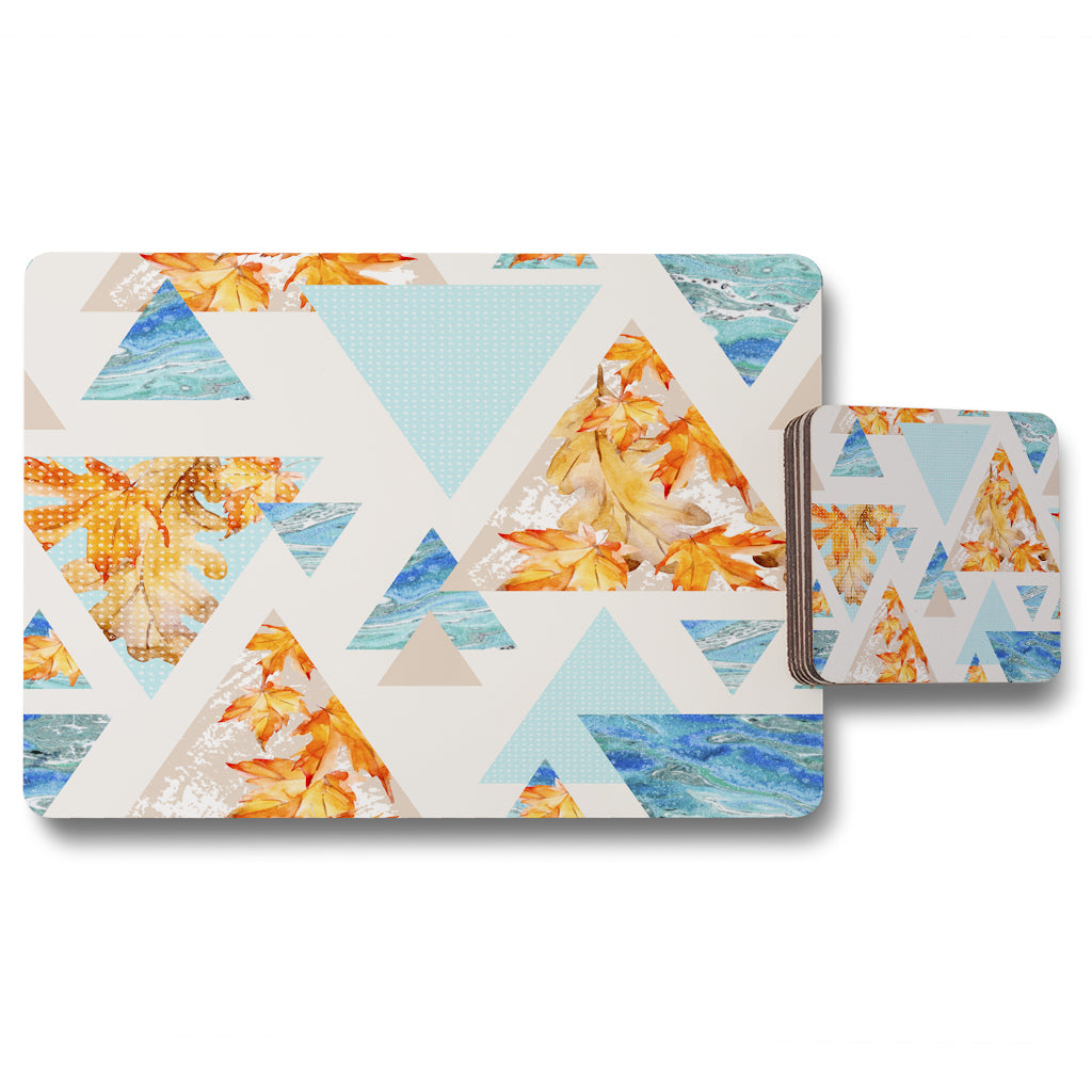 New Product Triangles with maple, oak leaves, marble (Placemat & Coaster Set)  - Andrew Lee Home and Living