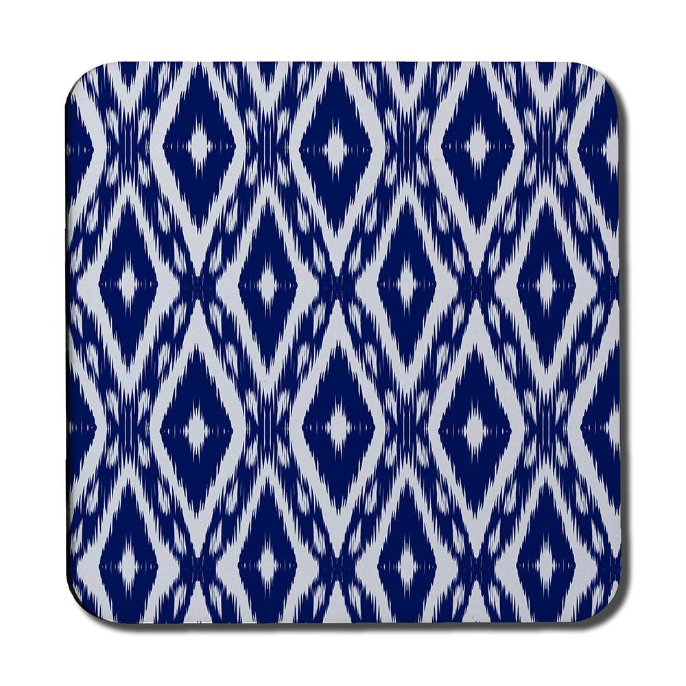 Tribal Art Ikat Ogee in traditional classic blue (Coaster) - Andrew Lee Home and Living