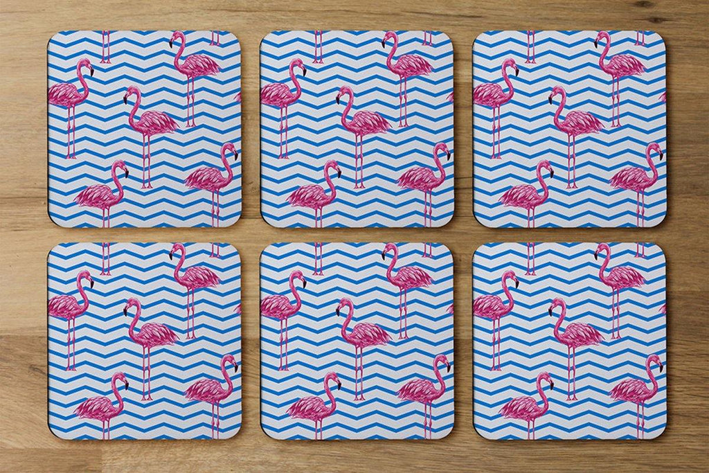 Flamingo & Blue Geometric Lines (Coaster) - Andrew Lee Home and Living