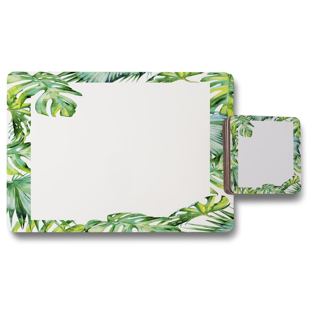 New Product Botanical Leaves Border (Placemat & Coaster Set)  - Andrew Lee Home and Living