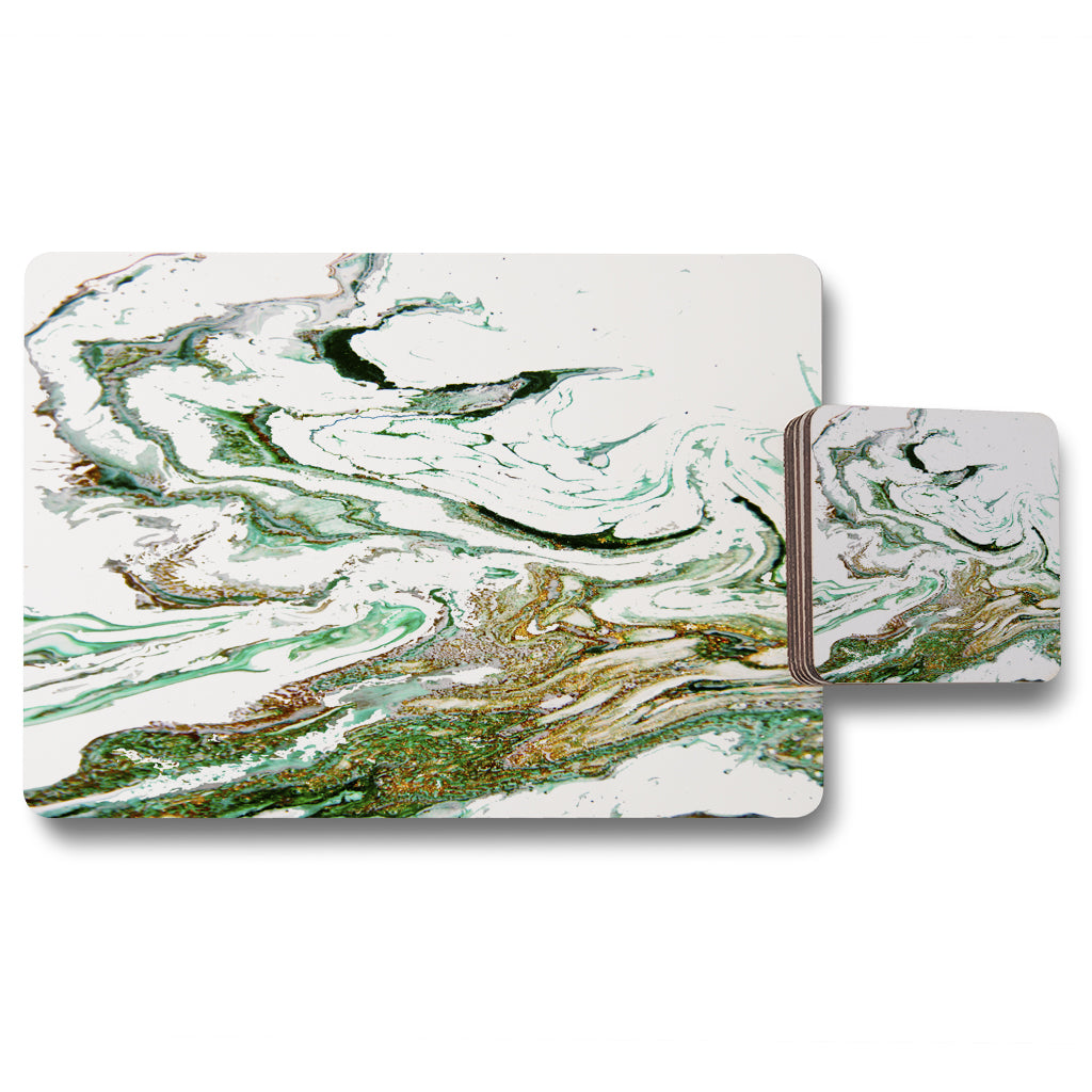 New Product Green & Gold Marble (Placemat & Coaster Set)  - Andrew Lee Home and Living