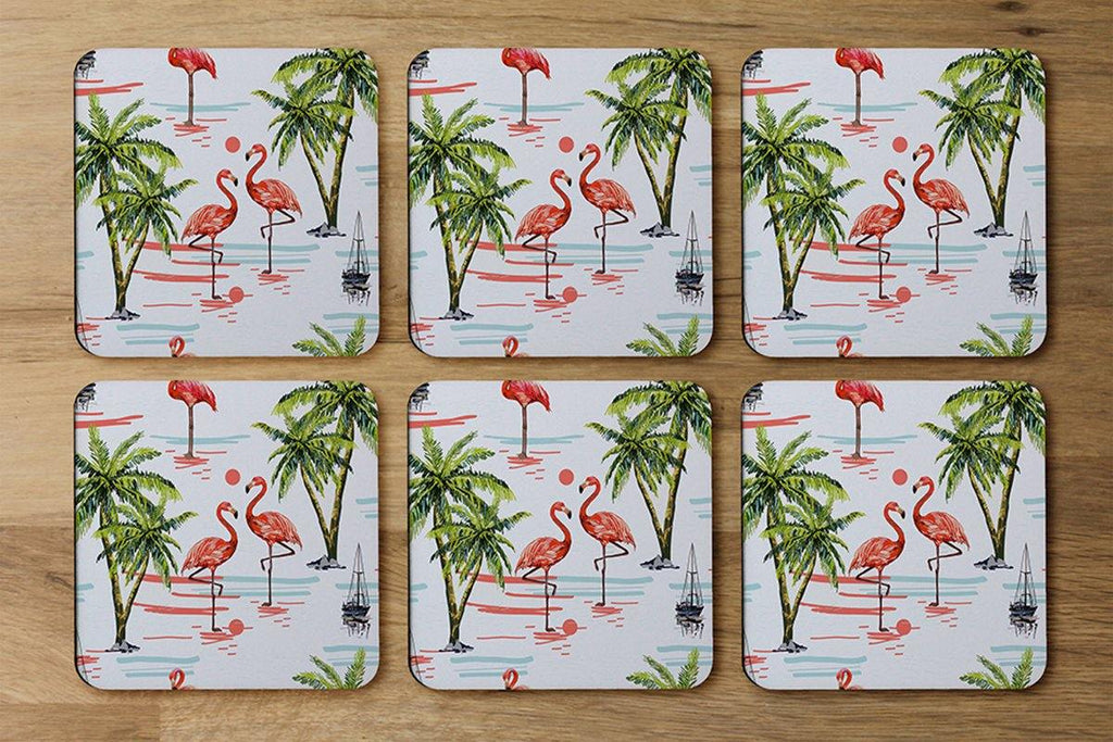 Flamingo & Palm Trees (Coaster) - Andrew Lee Home and Living