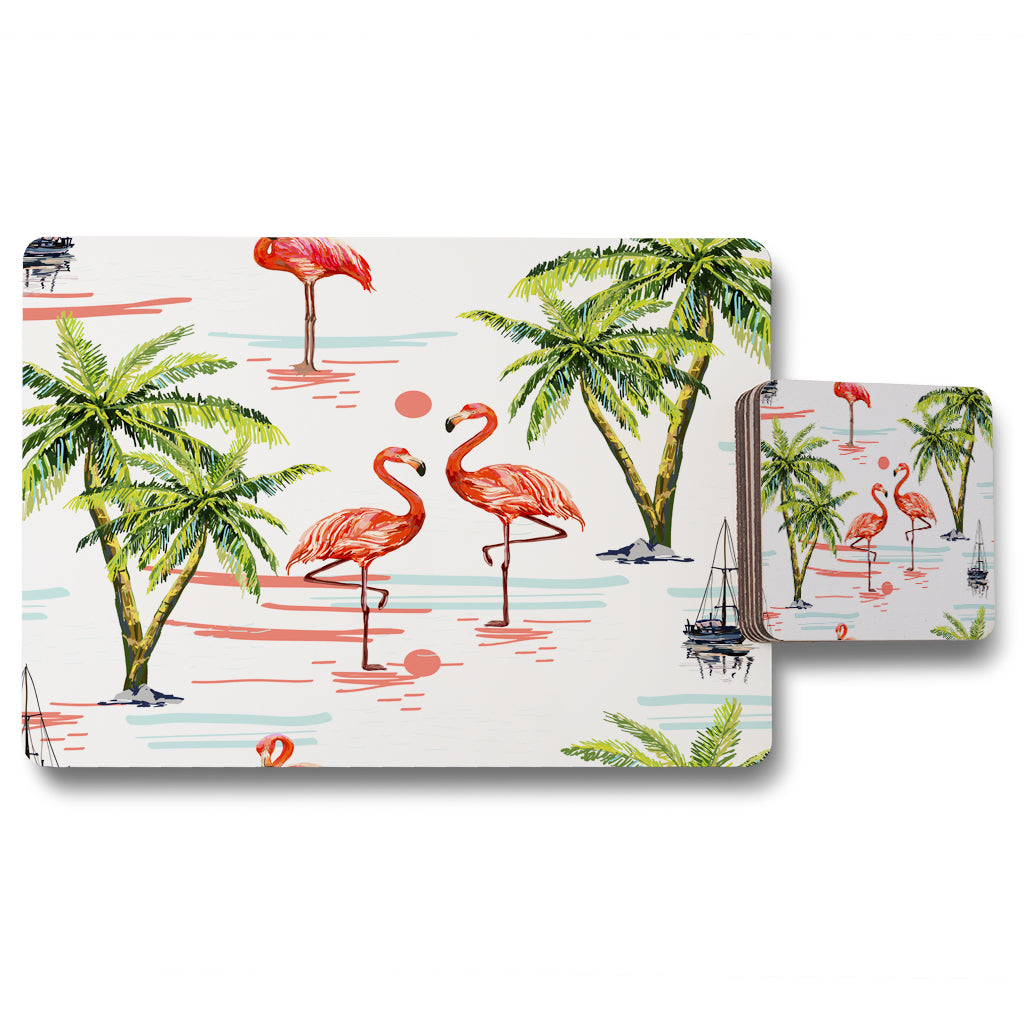 New Product Flamingo & Palm Trees (Placemat & Coaster Set)  - Andrew Lee Home and Living