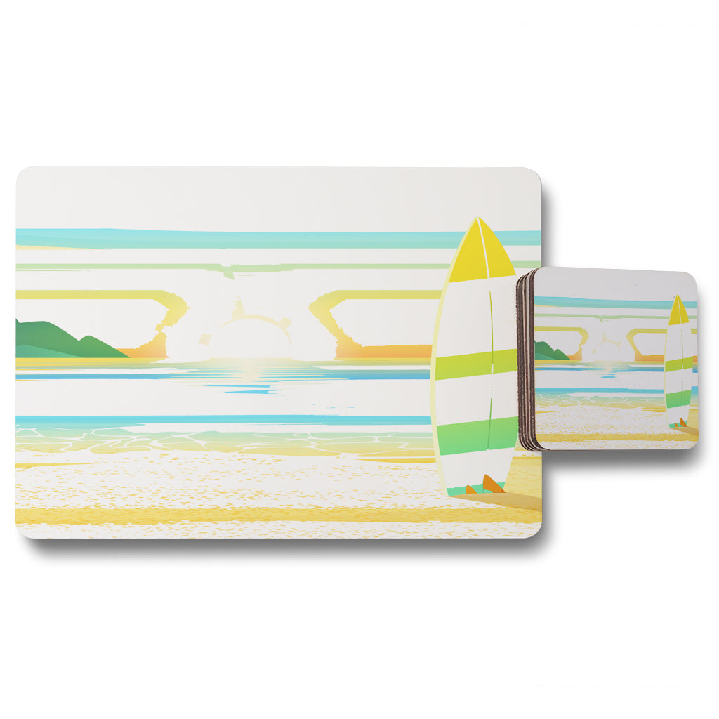 New Product Surf Board On Beach (Placemat & Coaster Set)  - Andrew Lee Home and Living