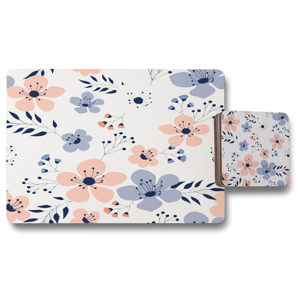 New Product Pink & Blue Flowers (Placemat & Coaster Set)  - Andrew Lee Home and Living