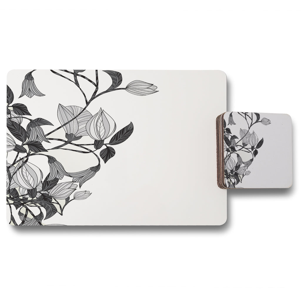 New Product Black & White Flower Illustration (Placemat & Coaster Set)  - Andrew Lee Home and Living