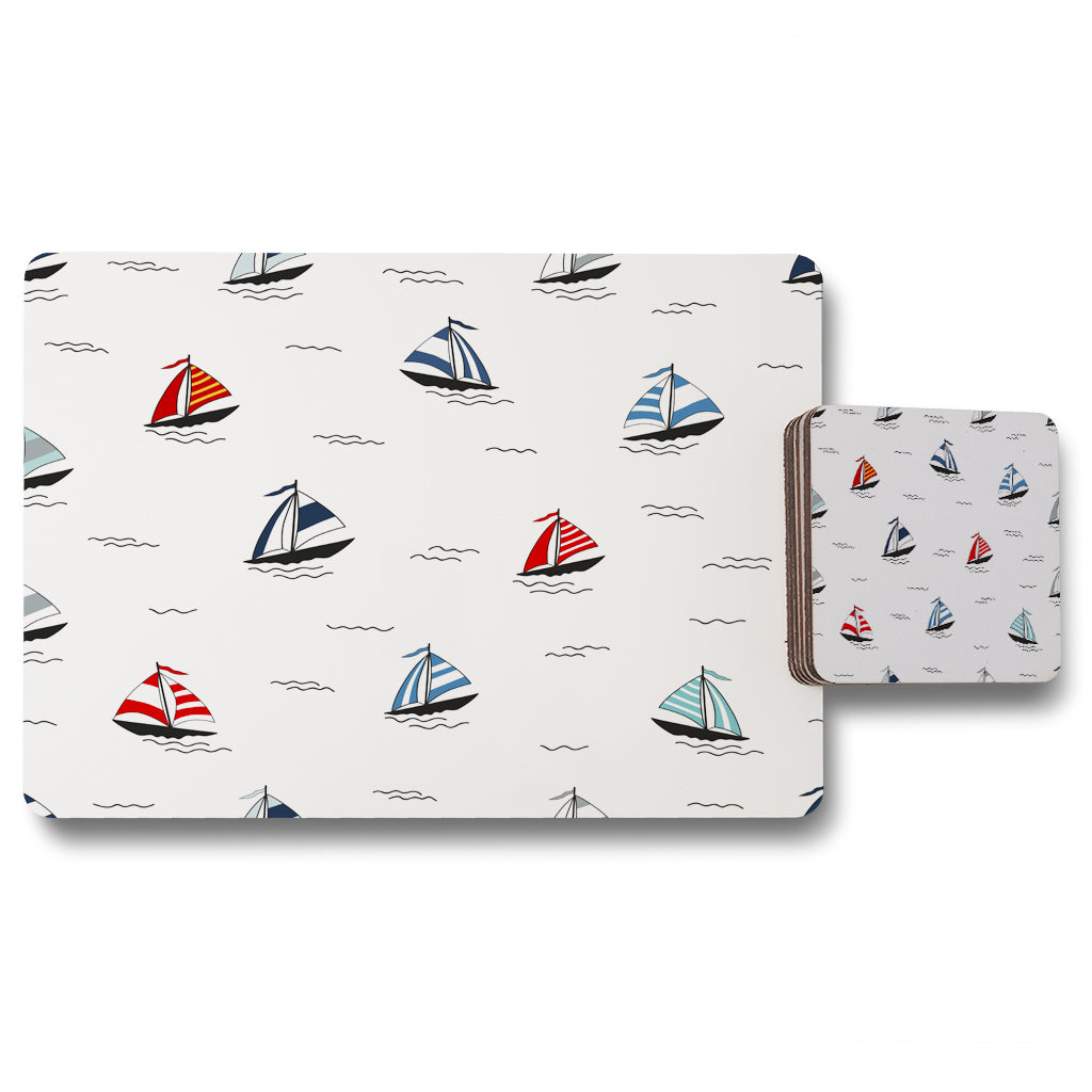 New Product Red & Blue Sailboats (Placemat & Coaster Set)  - Andrew Lee Home and Living