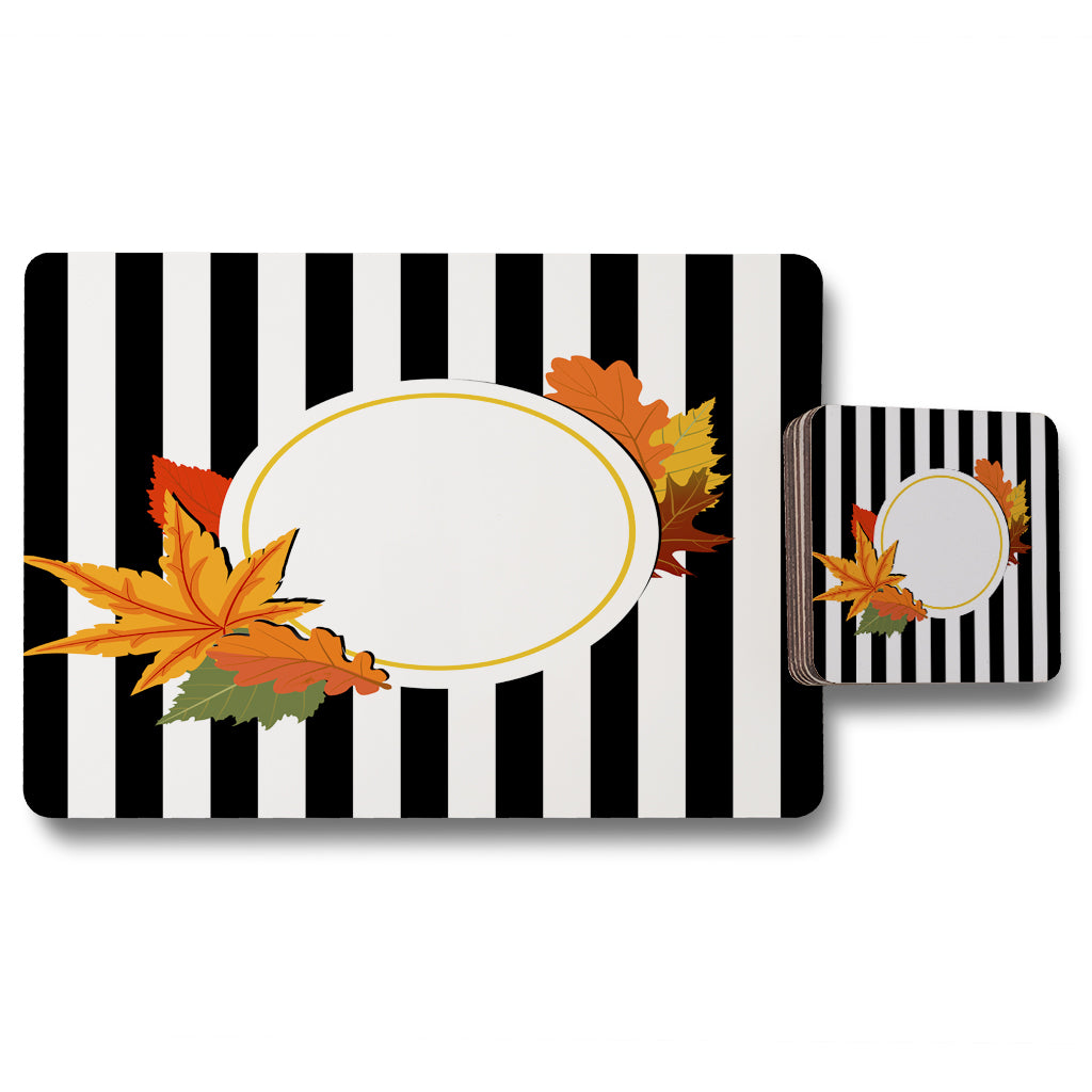 New Product Black Stripes, Autumn Leaves (Placemat & Coaster Set)  - Andrew Lee Home and Living