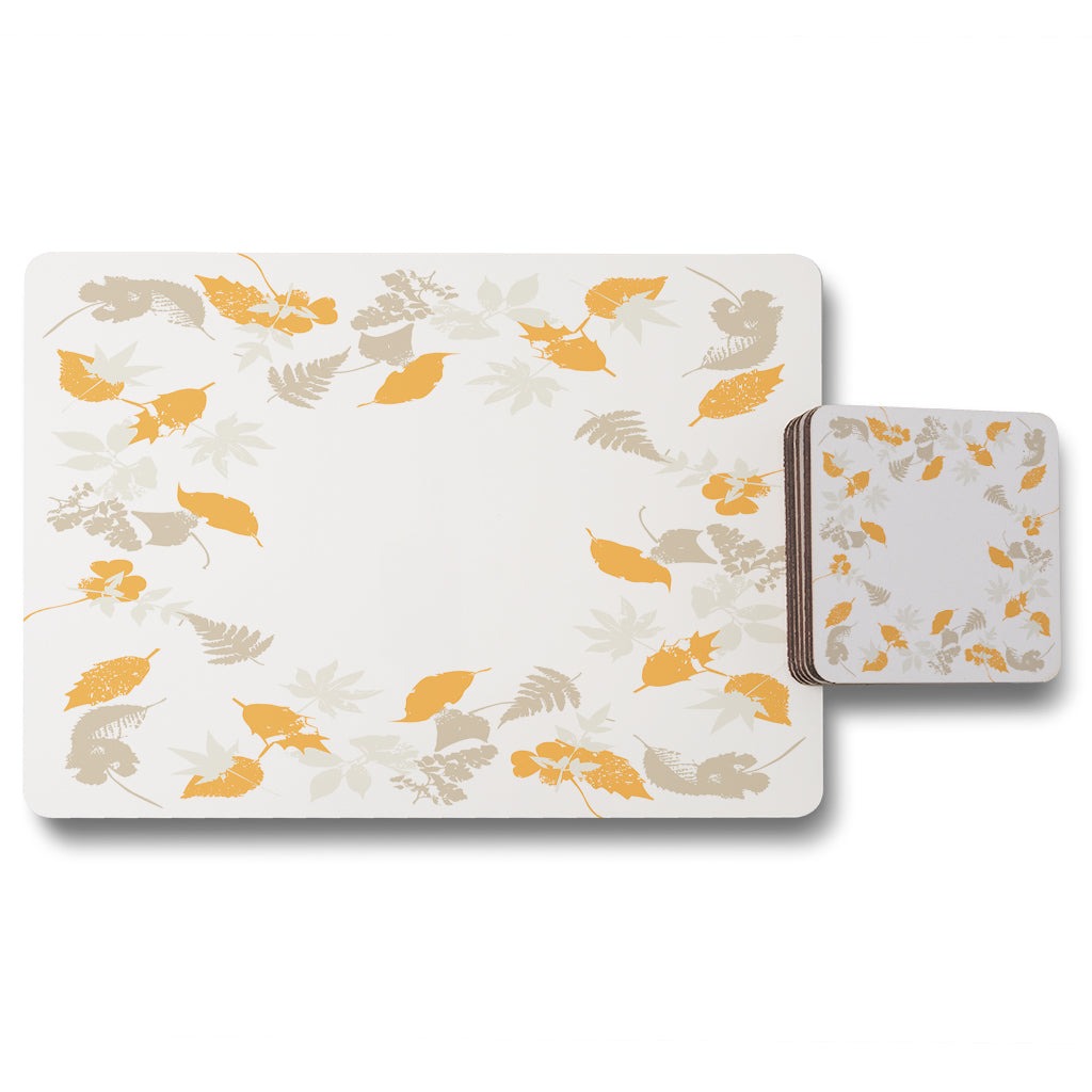 New Product Orange & Grey Autumn Leaves (Placemat & Coaster Set)  - Andrew Lee Home and Living