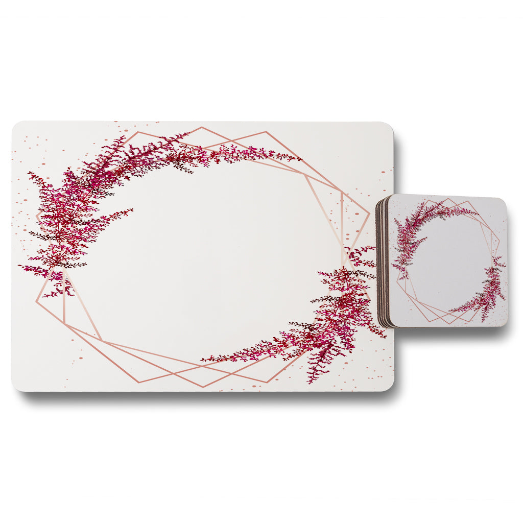 New Product Pink Flower And Geometric Shapes (Placemat & Coaster Set)  - Andrew Lee Home and Living