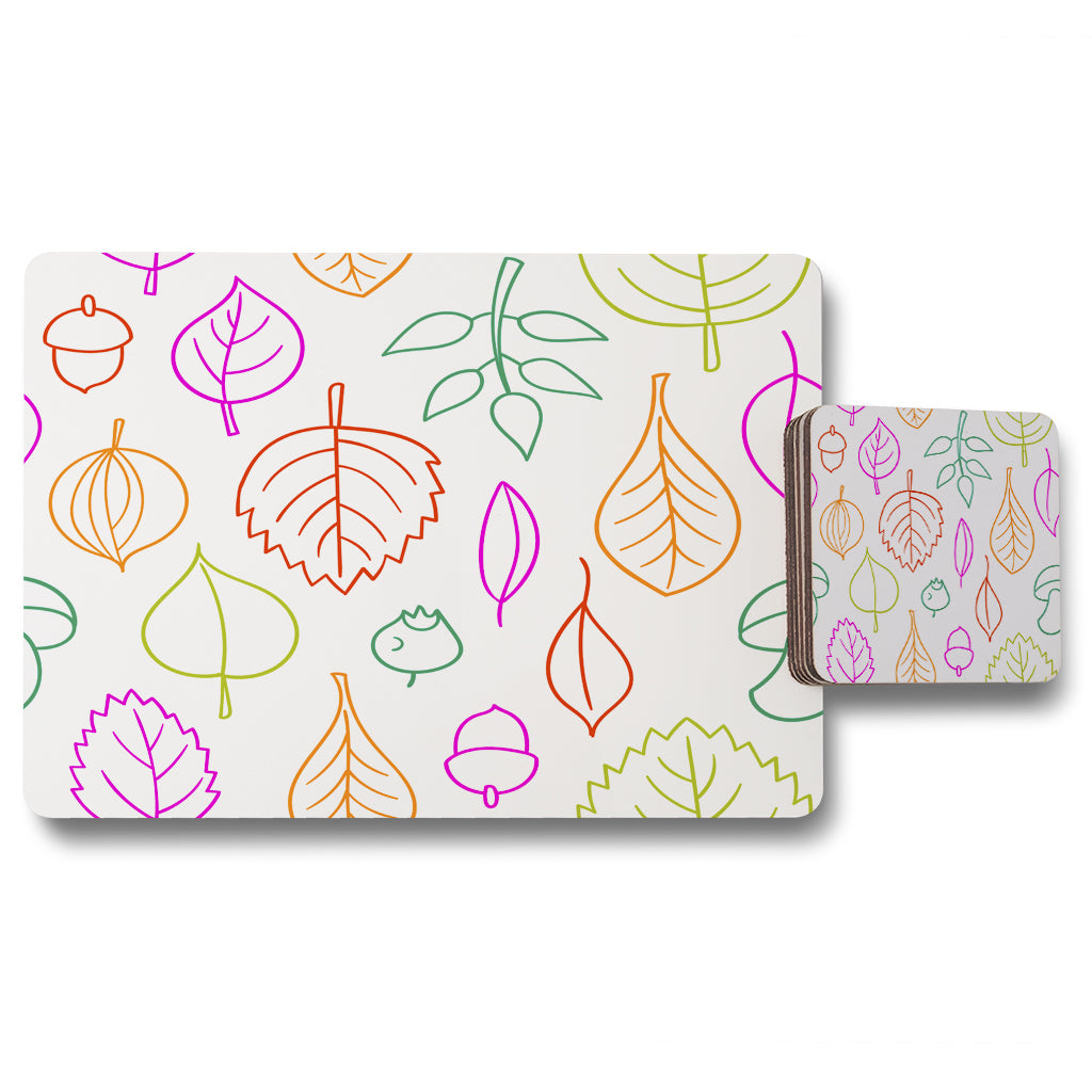 New Product Multi Colour Leaves Illustration (Placemat & Coaster Set)  - Andrew Lee Home and Living