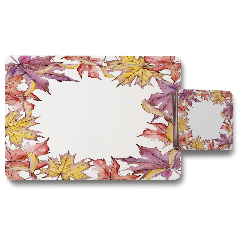 New Product Gold & Purple Leaves (Placemat & Coaster Set)  - Andrew Lee Home and Living