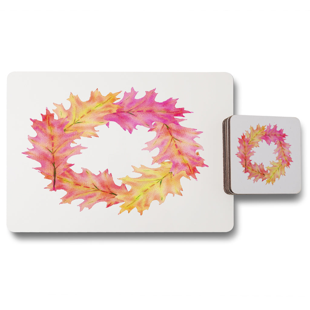 New Product Pink & Orange Autumn Reath (Placemat & Coaster Set)  - Andrew Lee Home and Living