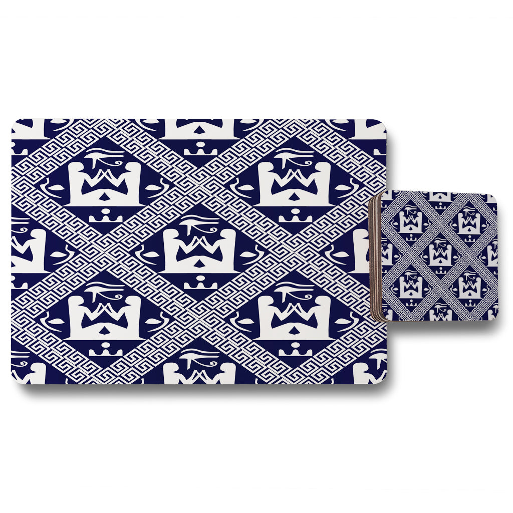 New Product Egyptian Hieroglyphs in Navy (Placemat & Coaster Set)  - Andrew Lee Home and Living