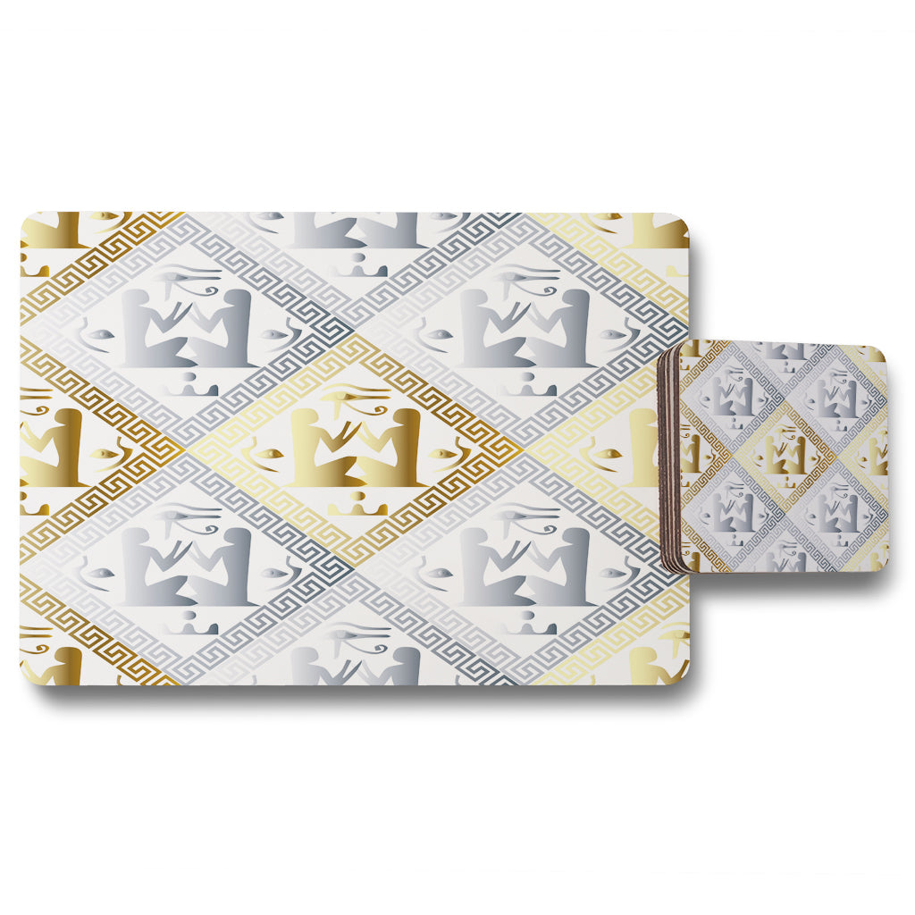 New Product Egyptian Hieroglyphs in Gold & Silver (Placemat & Coaster Set)  - Andrew Lee Home and Living