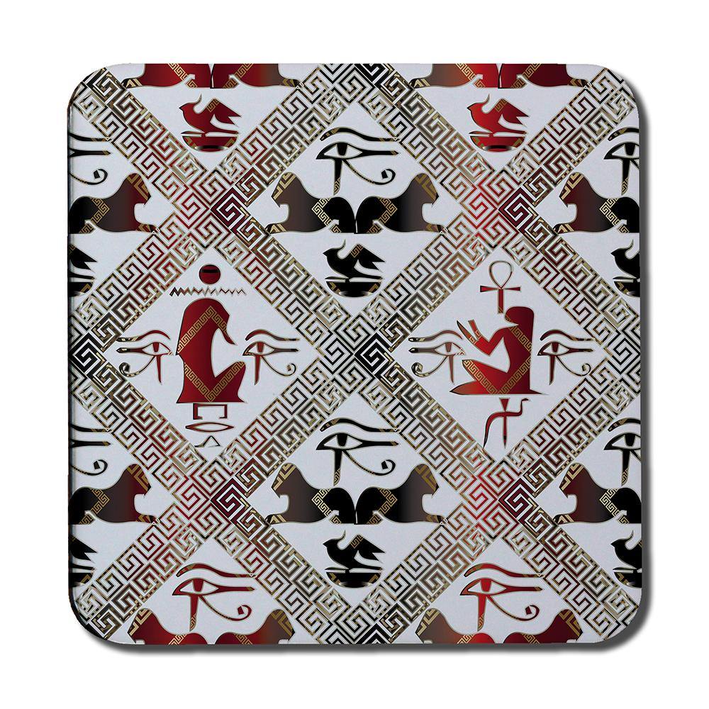 Egyptian Hieroglyphs in Red & Black (Coaster) - Andrew Lee Home and Living