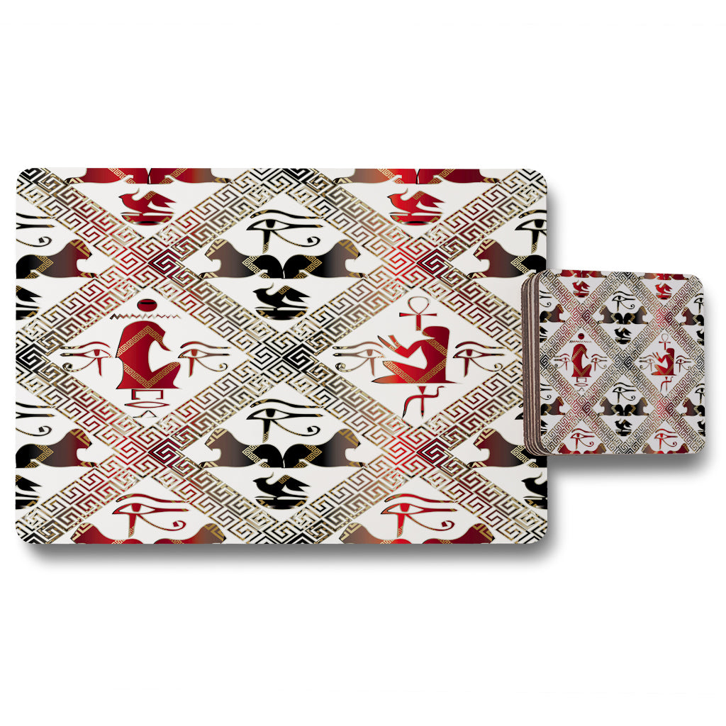 New Product Egyptian Hieroglyphs in Red & Black (Placemat & Coaster Set)  - Andrew Lee Home and Living