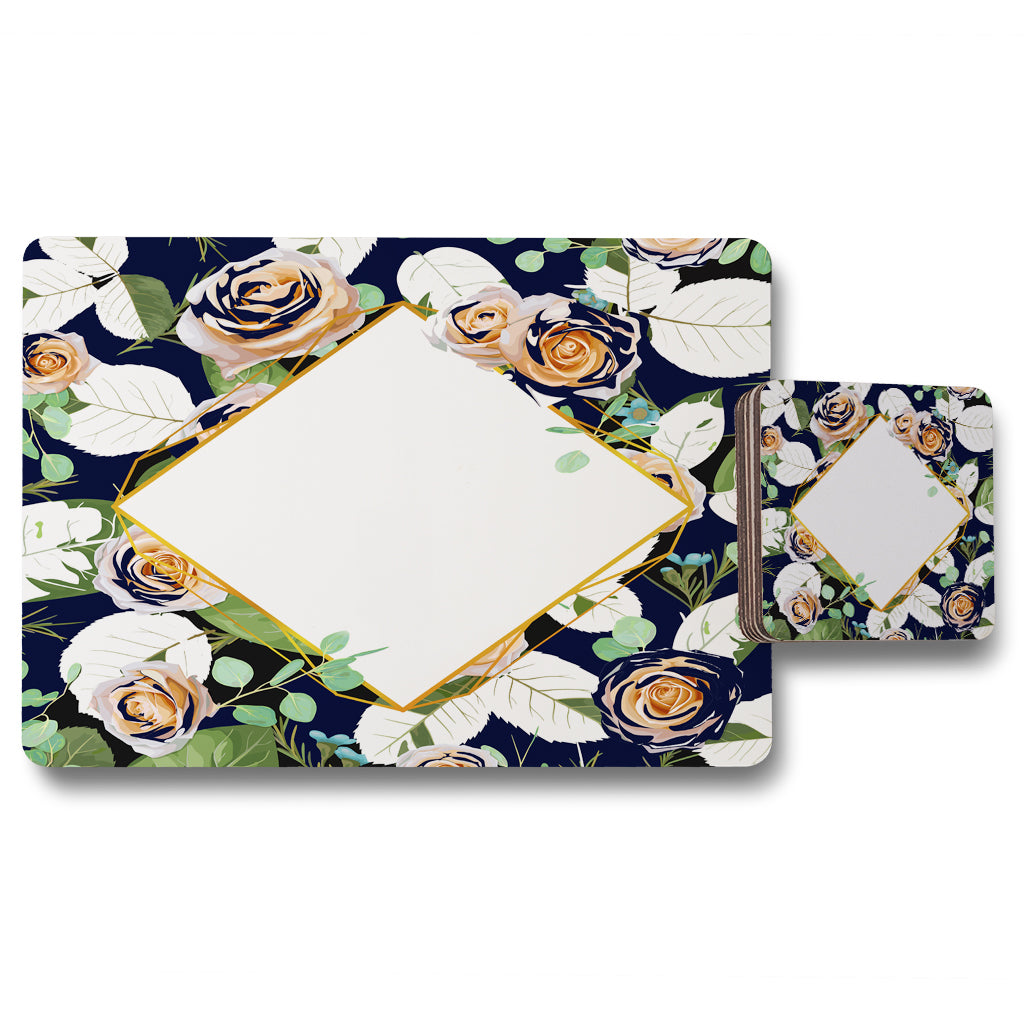 New Product Decorative Flowers On Navy Background (Placemat & Coaster Set)  - Andrew Lee Home and Living