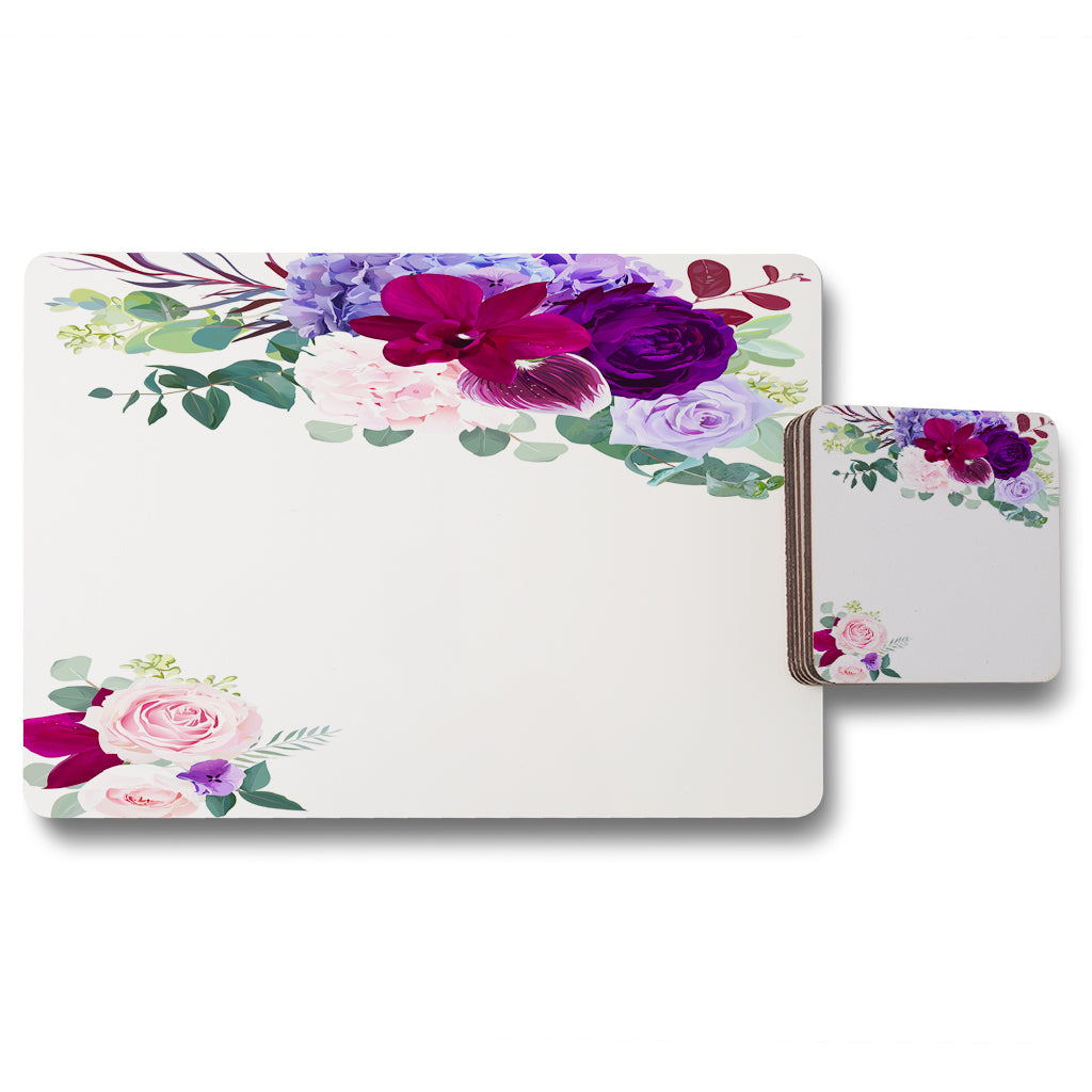 New Product Pink & Purple Roses (Placemat & Coaster Set)  - Andrew Lee Home and Living