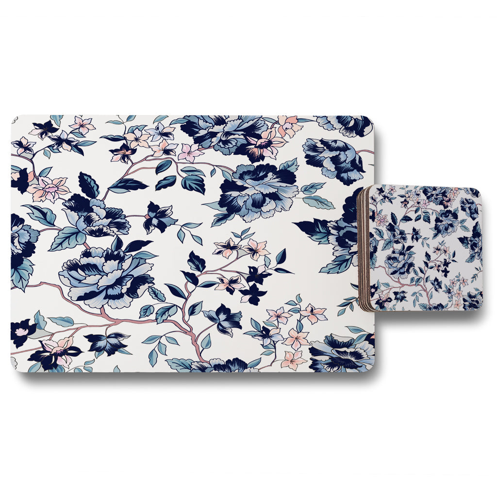 New Product Blue Flower Illustrations (Placemat & Coaster Set)  - Andrew Lee Home and Living