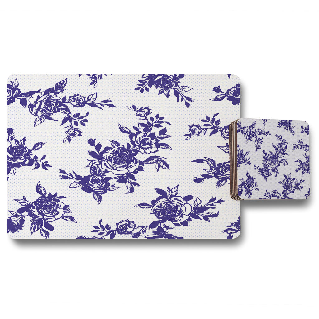 New Product Roses Print On Polka Dots (Placemat & Coaster Set)  - Andrew Lee Home and Living