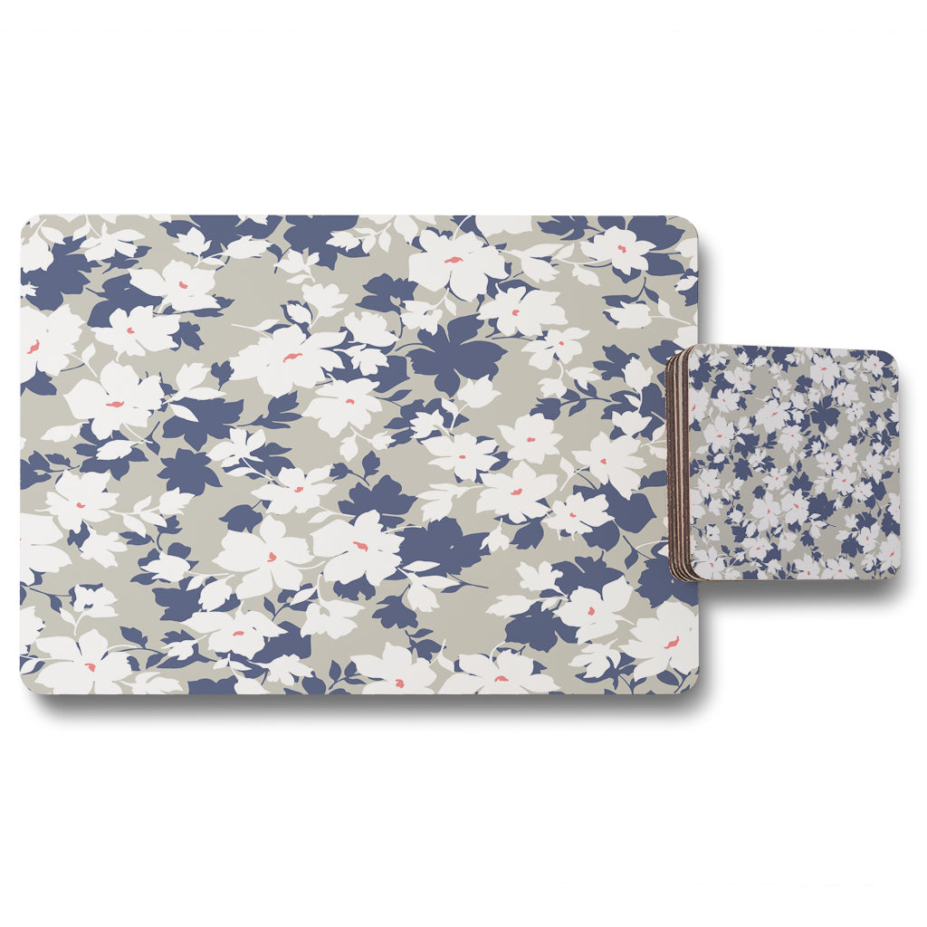 New Product Grey, Purple & White Flowers (Placemat & Coaster Set)  - Andrew Lee Home and Living