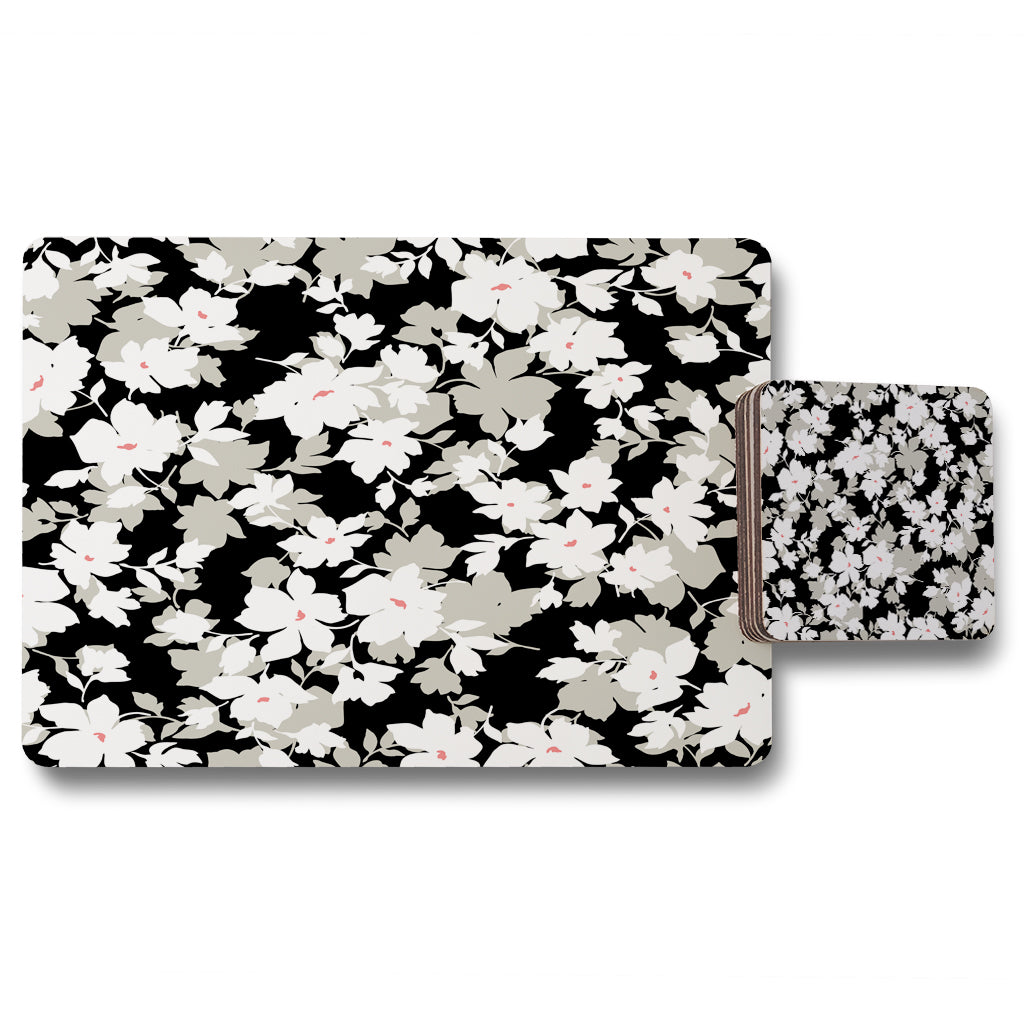 New Product Grey, White & Black Flowers (Placemat & Coaster Set)  - Andrew Lee Home and Living