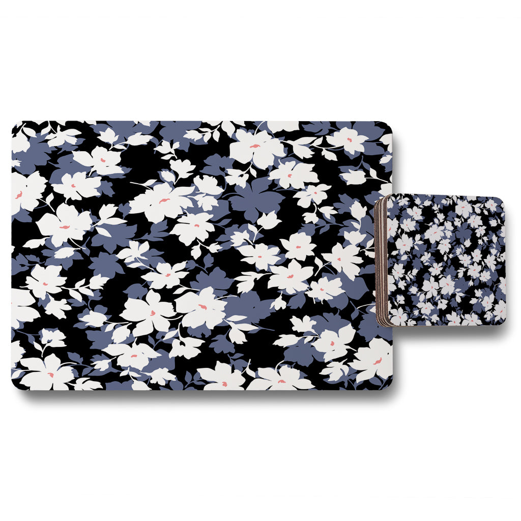 New Product White, Black & Purple Flowers (Placemat & Coaster Set)  - Andrew Lee Home and Living