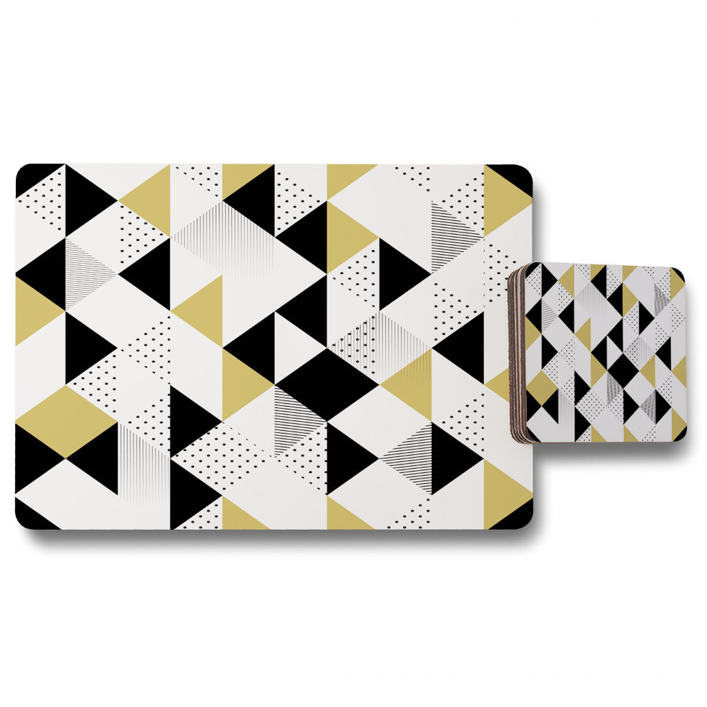 New Product Gold & Black Geometric Triangles (Placemat & Coaster Set)  - Andrew Lee Home and Living