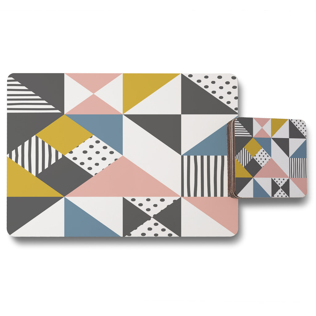 New Product Coloured Geometric Pattern (Placemat & Coaster Set)  - Andrew Lee Home and Living