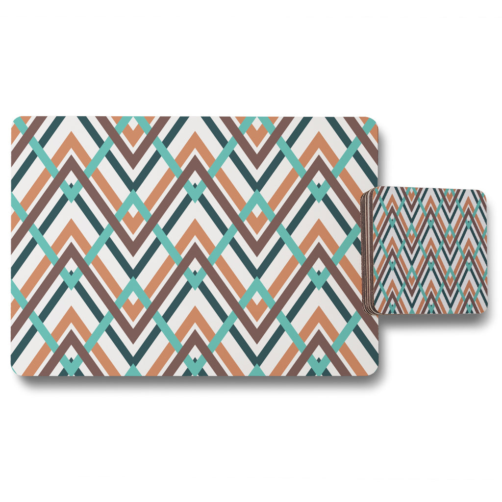 New Product Coloured Geometric Zig Zag (Placemat & Coaster Set)  - Andrew Lee Home and Living